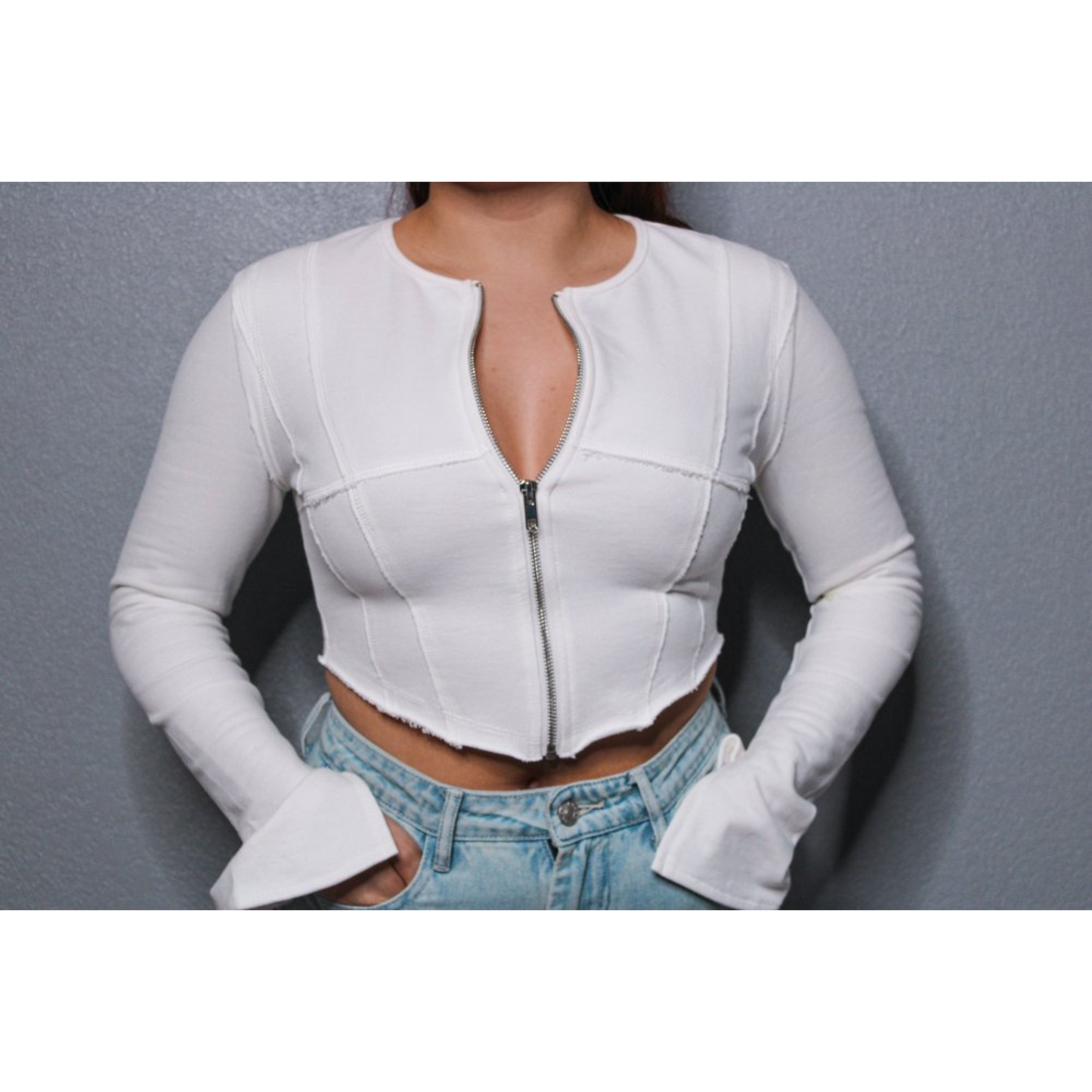 Long Sleeve Zip Up Crop Top