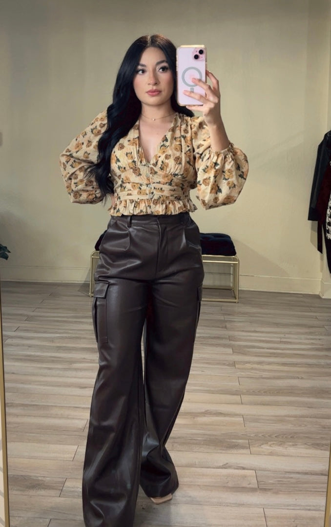 Faux Leather Cargo Pants