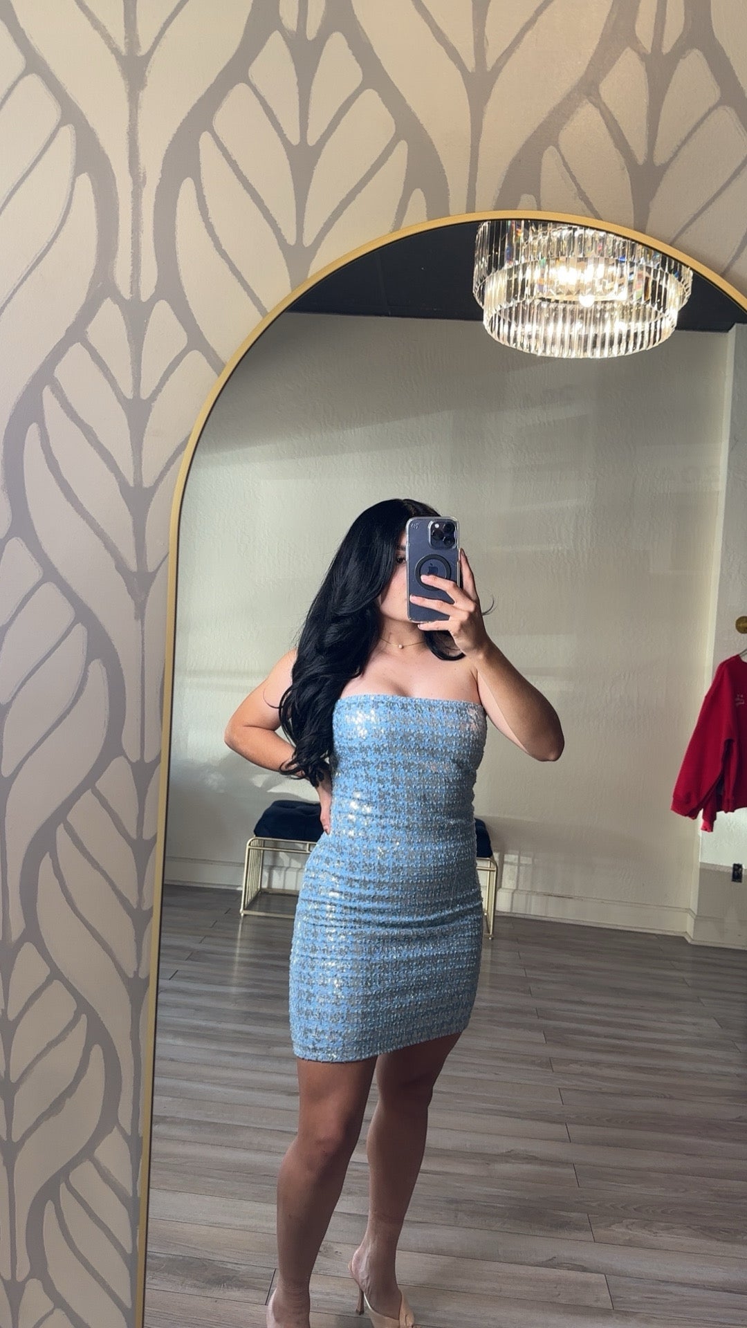 Sequin Denim Tube Dress